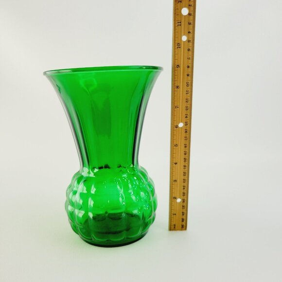 Retro Anchor Hocking 9" Forest Green Glass Vase, Flared Pineapple, MCM USA Made - Picture 8 of 9